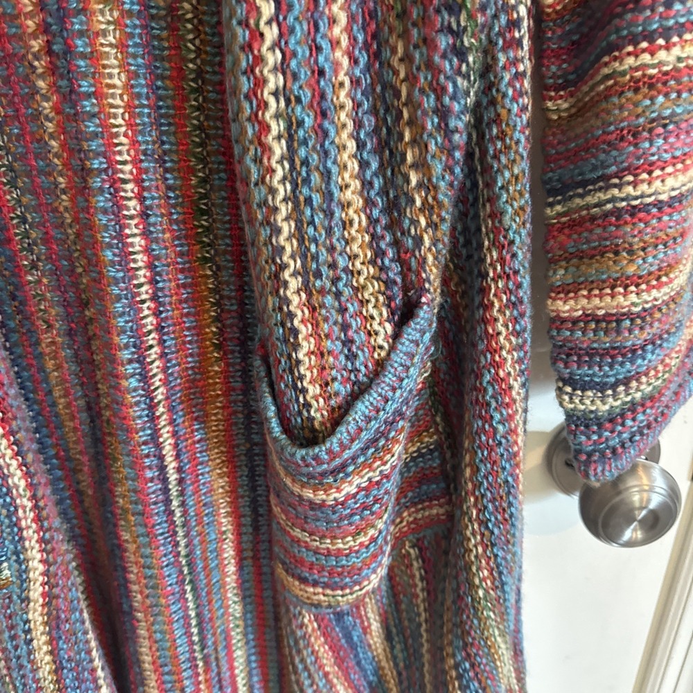 Pol Cardigan Sweater Small Chunky Knit Rainbow Stripe Duster Open Front Boho - Picture 4 of 10